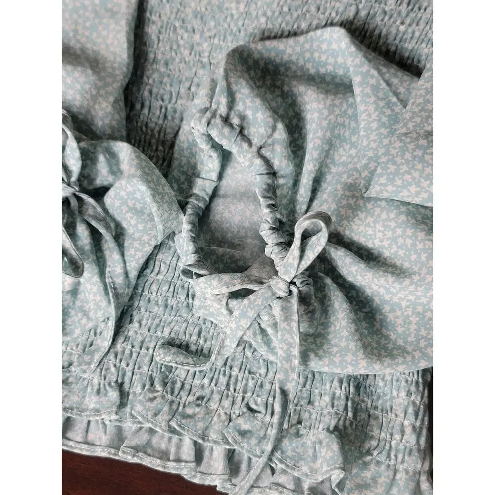 Harper & Me Cropped‎ Top Square Neck 3/4 Sleeve Blue Smocked Women's Size 12